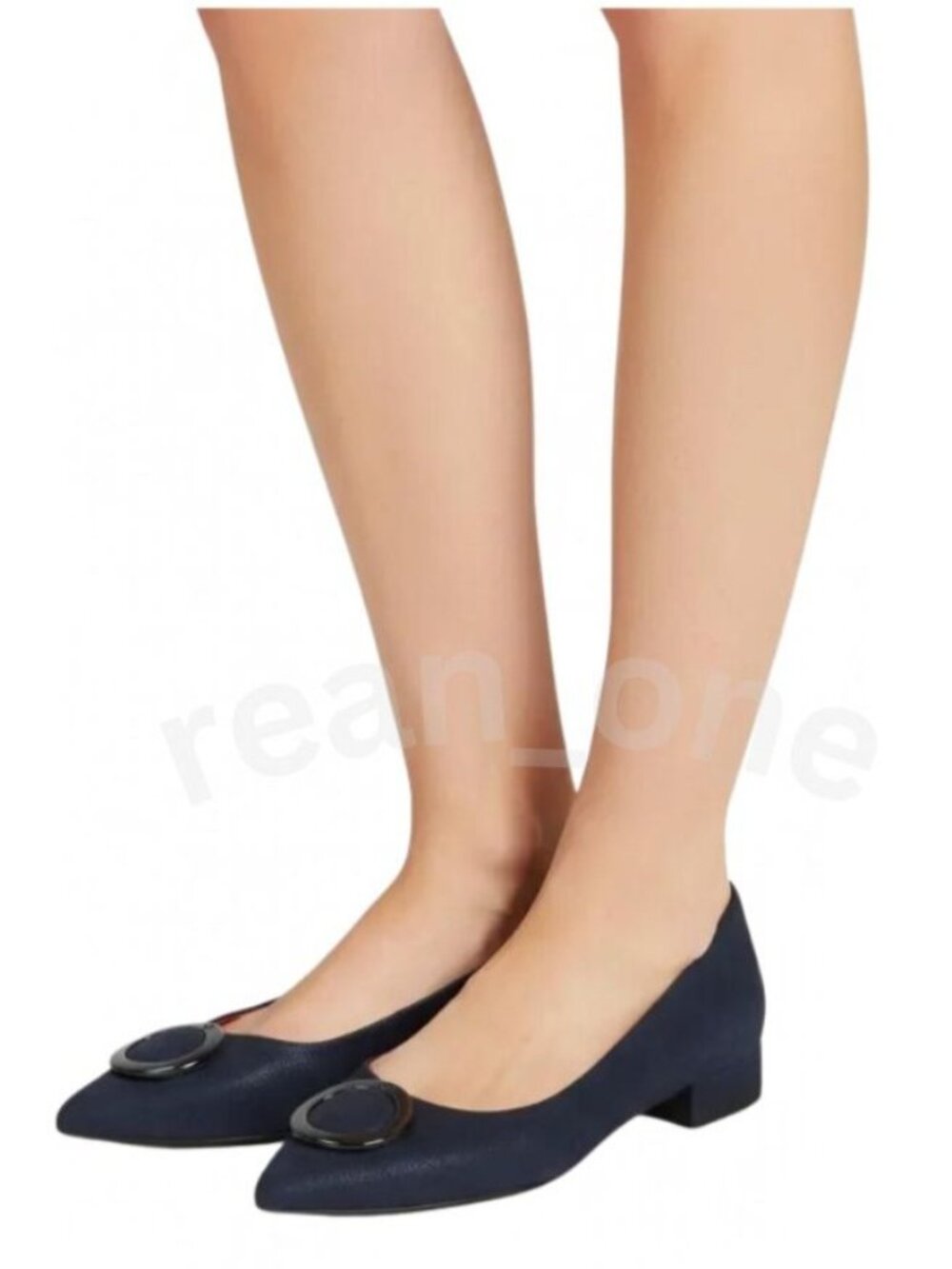 PAS DE ROUGE Navy Blue Suede Pointed Toe Low Block Heel Shoes Womens Size 9.5